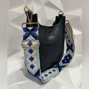 Ah-Dornet navy blue vegan leather messenger crossbody bag with adjustable strap